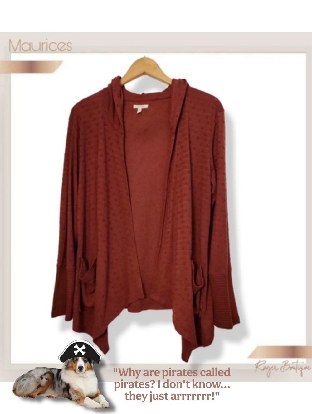 🌿Maurices Terra Cotta Textured Open Front Hooded Cardigan Sweater Women's L - Picture 11 of 11